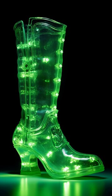 Foto un par de botas verdes con luces en ellas