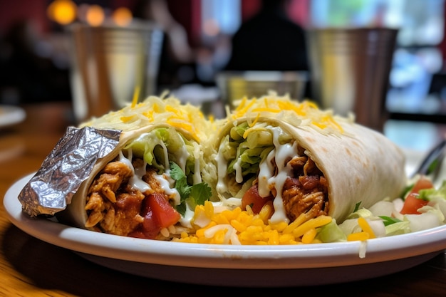 Foto un par de burritos sentados en la parte superior de una mesa