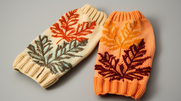 Un par de cómodos guantes de punto con estampados inspirados en el otoño.