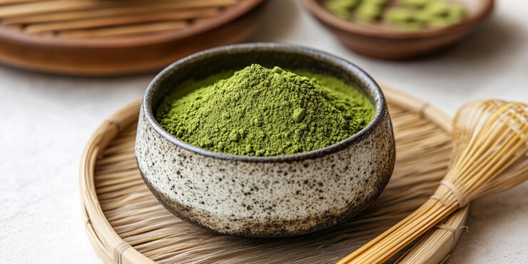 un par de cuencos con polvo verde y un par de con un par de