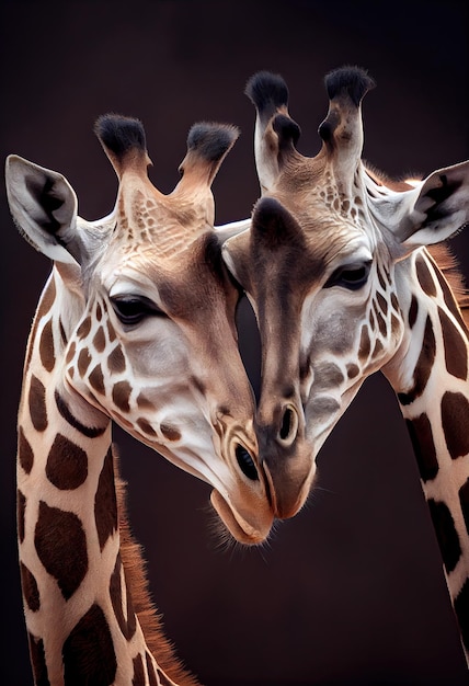 Par de girafas com seus pescoços entrelaçados em um terno abraço generativo ai