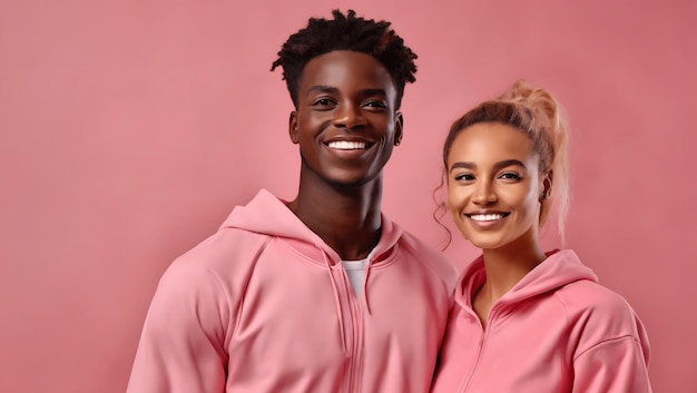 Foto par de jovens homens africanos sorridentes e felizes e mulheres europeias próximos um do outro no centro