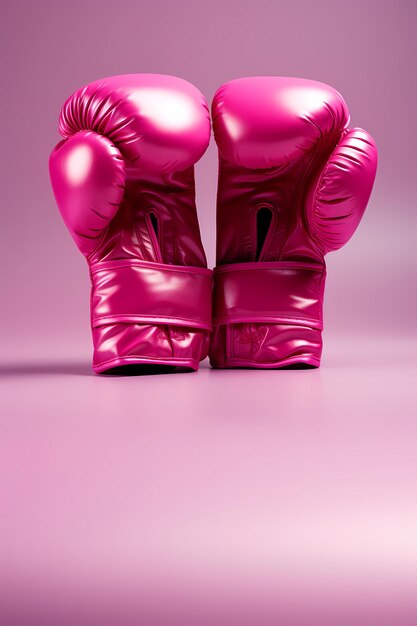 Par de luvas de boxe rosa em um fundo rosa Mês de Conscientização sobre o Câncer de Mama