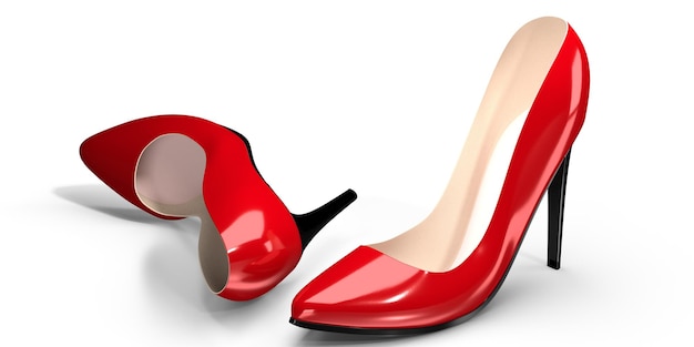 Par de sapatos vermelhos de salto alto isolados no fundo branco