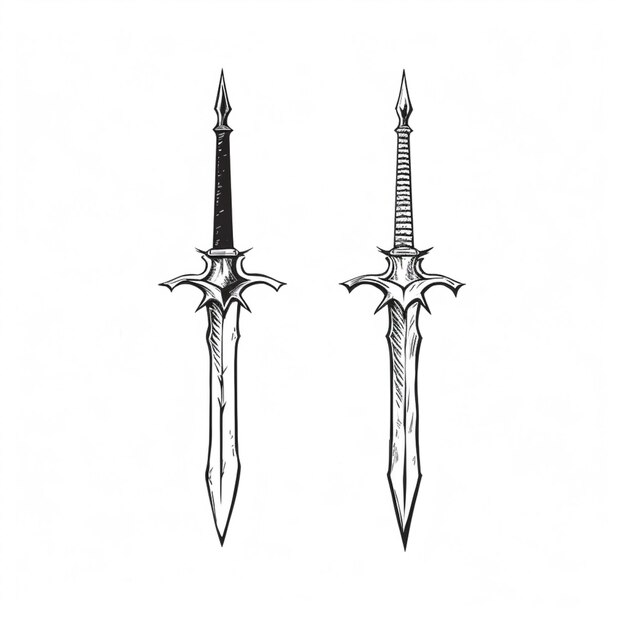 un par de dos espadas con una hoja puntiaguda y una hoja puntiaguda generativa ai