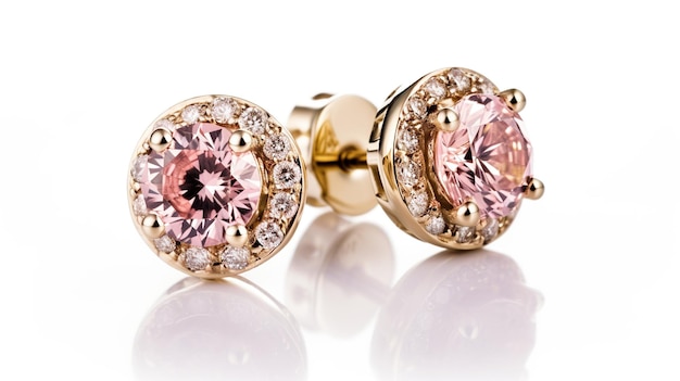 Un par de espárragos de diamantes rosas sobre fondo blanco.