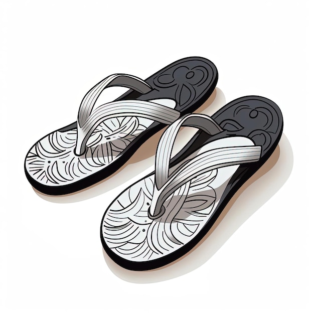 un par de flip-flops en diseño de contorno en blanco y negro