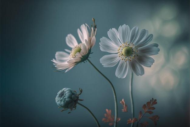 Un par de flores blancas sentadas una al lado de la otra ai generativo