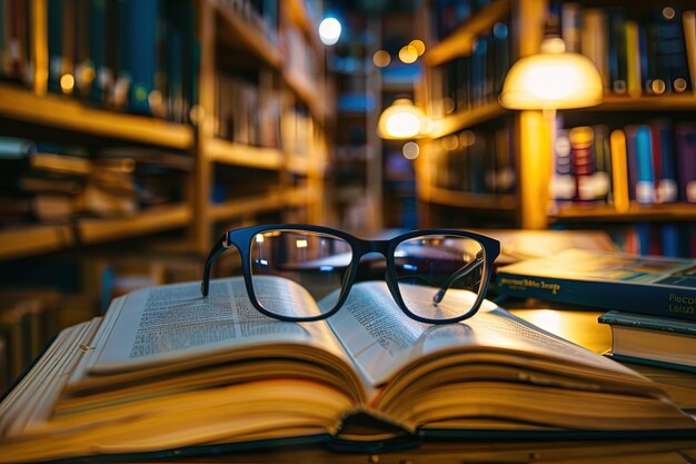 Un par de gafas descansando en un libro abierto