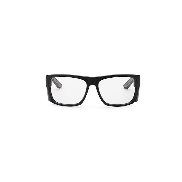 un par de gafas negras con una lente que dice gafas