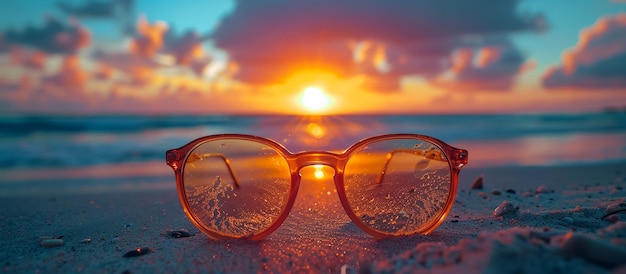 un par de gafas que dicen gafas de citas en la playa