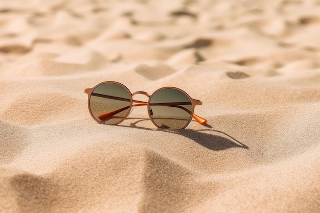 Un par de gafas de sol en la arena de una playa