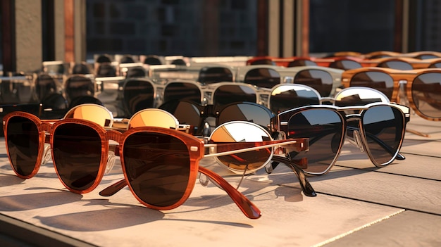 Foto un par de gafas de sol están en una mesa con gafas de sol en ella
