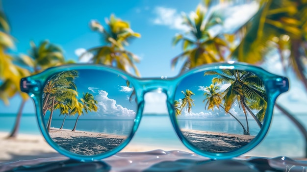 un par de gafas de sol con palmeras en el fondo