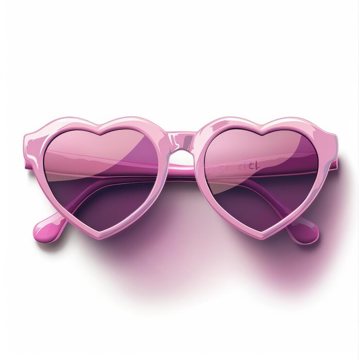 un par de gafas de sol rosas con un marco en forma de corazón