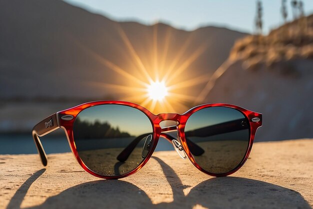 Foto un par de gafas de sol con el sol detrás de ellos