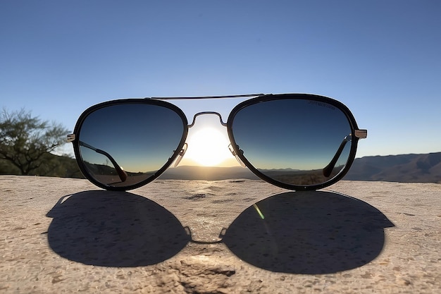 Foto un par de gafas de sol con el sol detrás de ellos