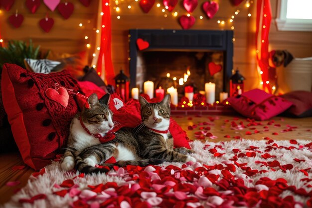 Un par de gatitos felices juntos en una habitación acogedora pragma