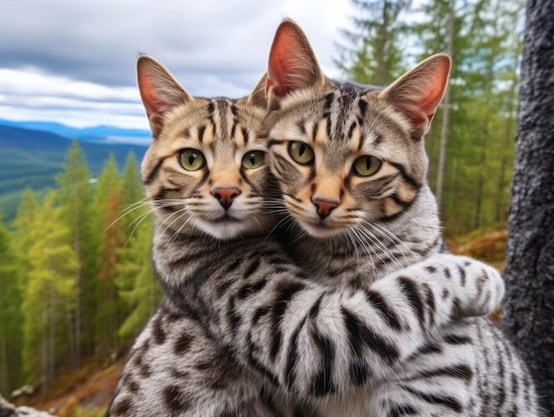 Un par de gatos acurrucados compartiendo un cálido abrazo