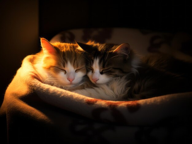 Un par de gatos acurrucados compartiendo un cálido abrazo