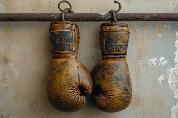 Un par de guantes de boxeo amarillos sobre un fondo azul