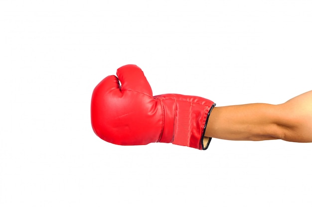 Par de guantes de boxeo de cuero rojo o mitones aislados