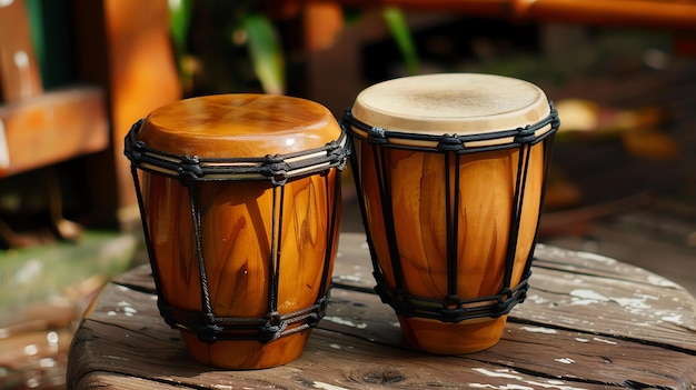 Un par de hermosos bongos de madera hechos a mano Los bongos están hechos de una sola pieza de madera y tienen un acabado natural