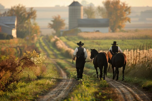 Un par de hombres montados a caballo por un camino de tierra