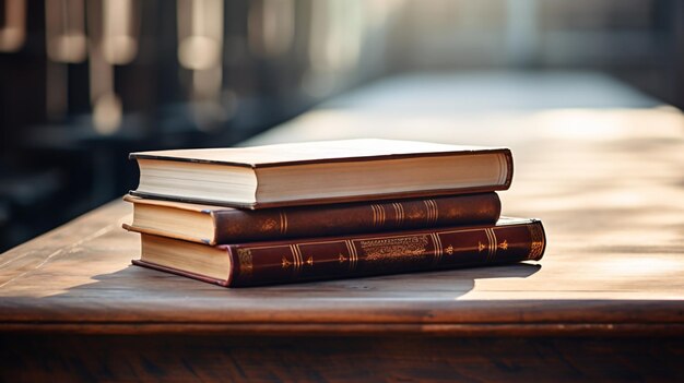 Un par de libros sentados encima de una mesa de madera