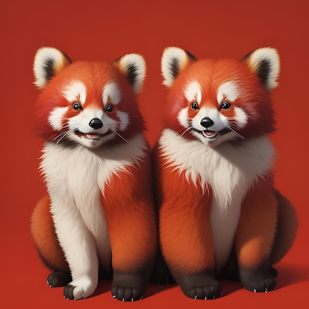 Foto un par de lindos adorables encantadores pandas rojos ia generativa