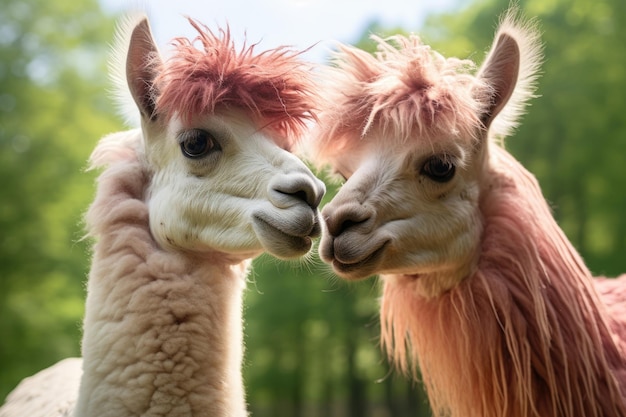 Un par de llamas enamoradas de cerca