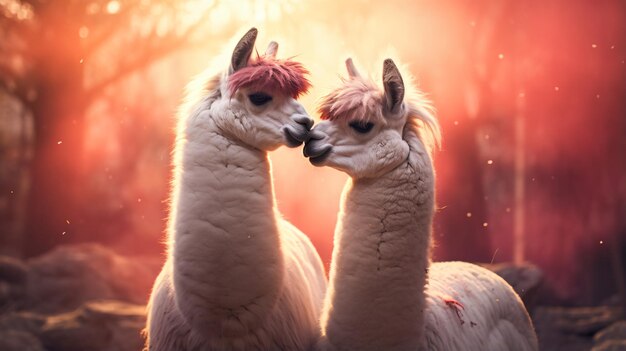 Foto un par de llamas enamorados de cerca