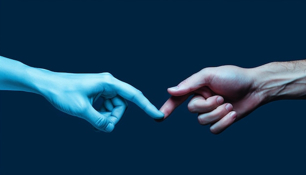 un par de manos tratando de llegar el uno al otro en un tema de Blue Monday