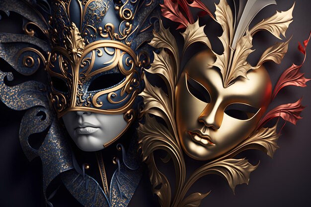 Un par de máscaras con oro y plata en ellas.