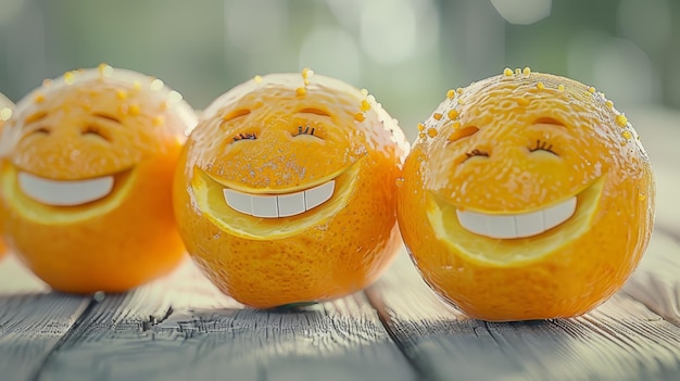 un par de naranjas con una cara sonriente en su cara