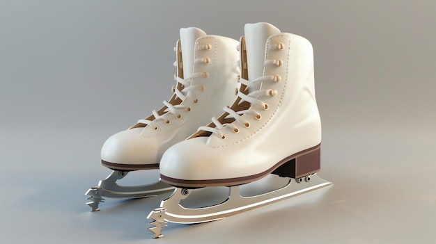 Foto un par de nuevos patines artísticos blancos con cuchillas plateadas renderización 3d