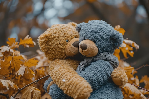 Un par de osos de peluche abrazan a una cita