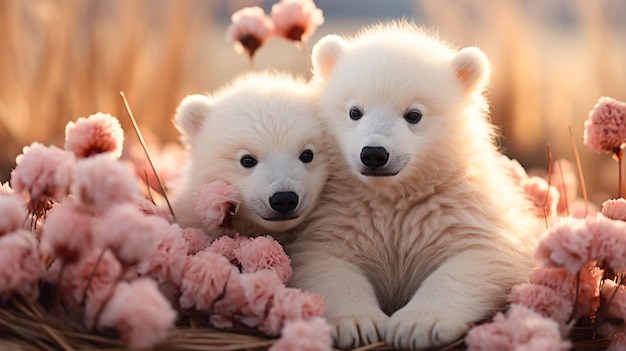 Un par de osos de peluche blancos en el hielo