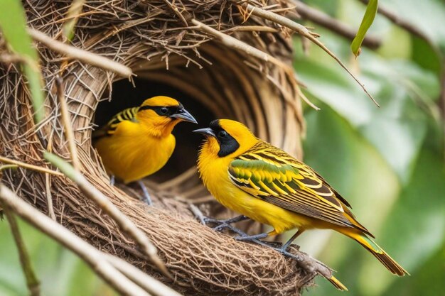 un par de pájaros están en un nido con la palabra cita en él