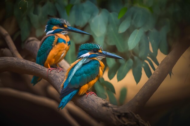 Par de pájaros martín pescador senegalés Halcyon senegalensis posado en una rama