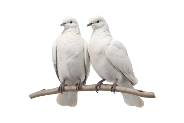 Un par de palomas blancas hacen el amor sentadas en la rama de un árbol