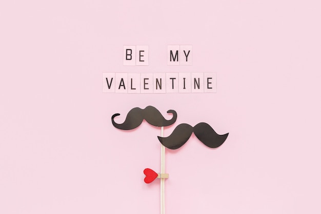 Par, papel, bigode, adereços, vara, apertado, clothespin, coração, texto, ser, meu, Valentine