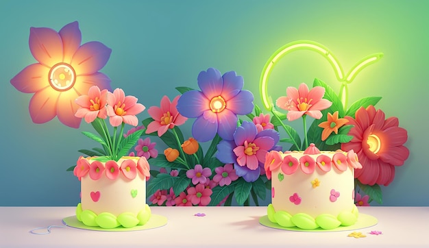 Un par de pasteles con flores