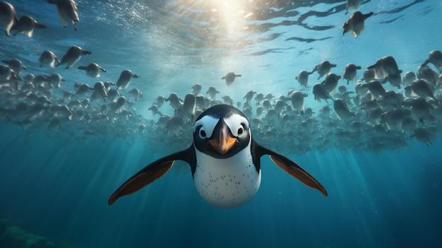 Un par de pingüinos nadando en el océano