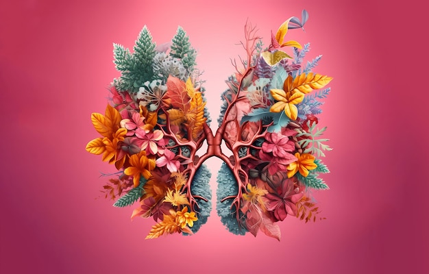 Foto un par de pulmones hechos enteramente de flores vibrantes que representan la importancia del aire limpio y un ambiente saludable ai generativo