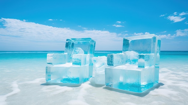 Un par de sillas de cubierta de hielo en la playa concepto refrescante vacaciones en la costa caliente con sillas frías