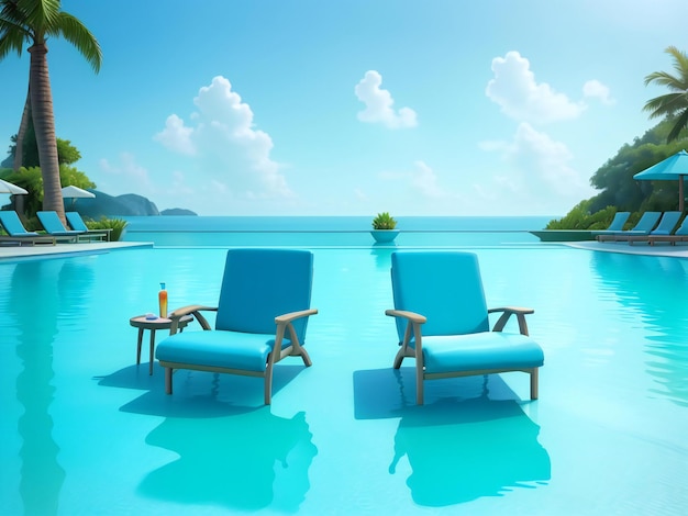 Foto un par de sillas de descanso sentadas al lado de una piscina