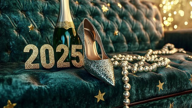 un par de zapatos con una botella de champaña y una botella