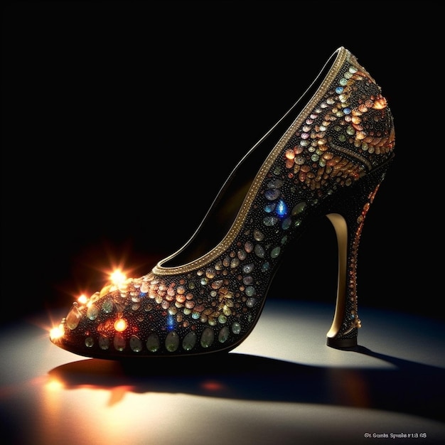 Foto un par de zapatos con brillantina y la luz brillando sobre ellos.