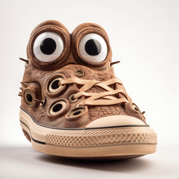 Un par de zapatos converse marrones con ojos y ojos en ellos.